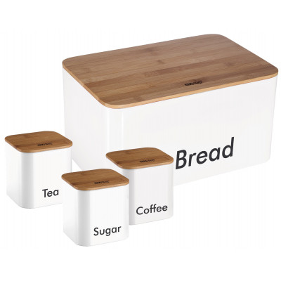 Bread box with containers, steel, white Kinghoff