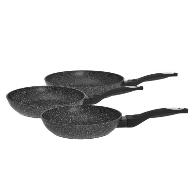 Frying pan, set of 3 pieces, aluminum, marble black Klausberg
