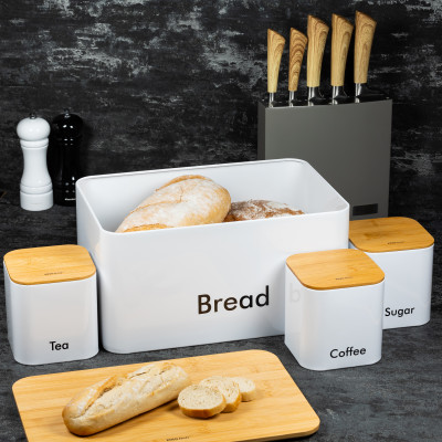 Bread box with containers, steel, white Kinghoff