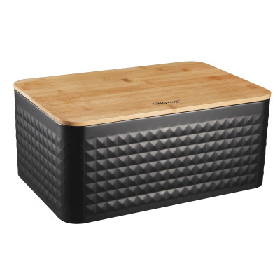 Bread box, steel-bamboo, black Klausberg