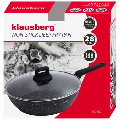 Frying pan, with lid, black marble, Ø28CM Klausberg