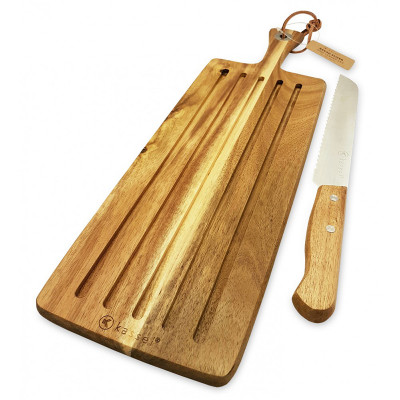 Deska i nóż do chleba z litego drewna akacjowego 93602