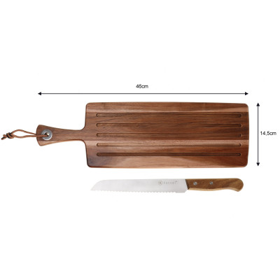 Deska i nóż do chleba z litego drewna akacjowego 93602