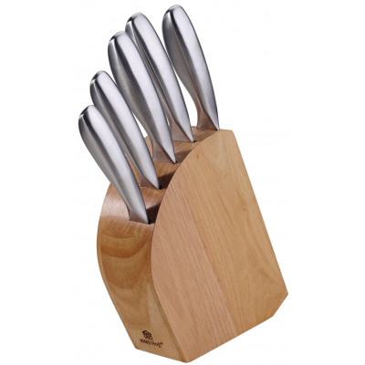 Knife set with block, 6 elements, wood-steel, Kinghoff