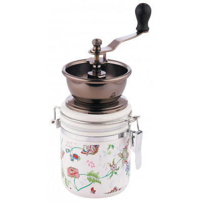 Coffee grinder, ceramic-wood, with flower design, Ø8 x 16cm Kinghoff